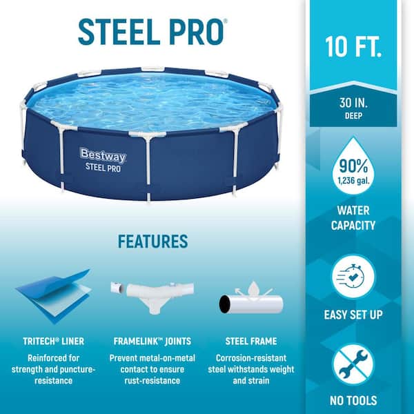 Steel Pro 10 ft. Round 30 in. Deep Above Ground Pool Set