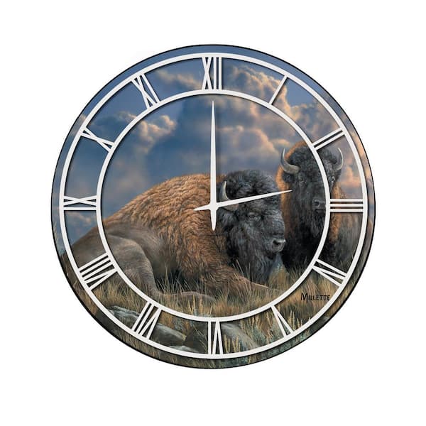 Unbranded "Distant Thunder Bison" Full Coverage Art and White Numbers Imaged Wall Clock