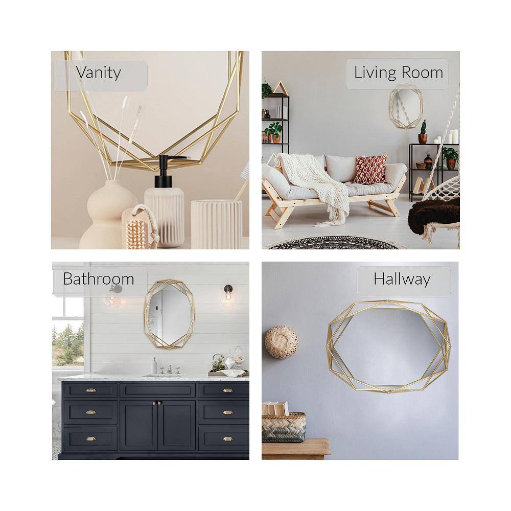 Geometric Gold Metal Frame Oval Wall Mirror, 22x17