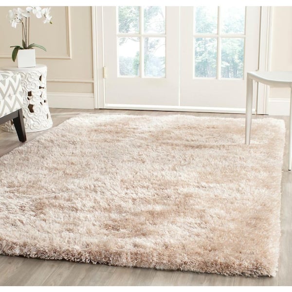South Beach Shag Champagne 8 ft. x 10 ft. Solid Area Rug