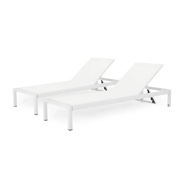 White 2-Piece Aluminum Outdoor Lounge Chair with Adjustable Backrest for Pool, Deck