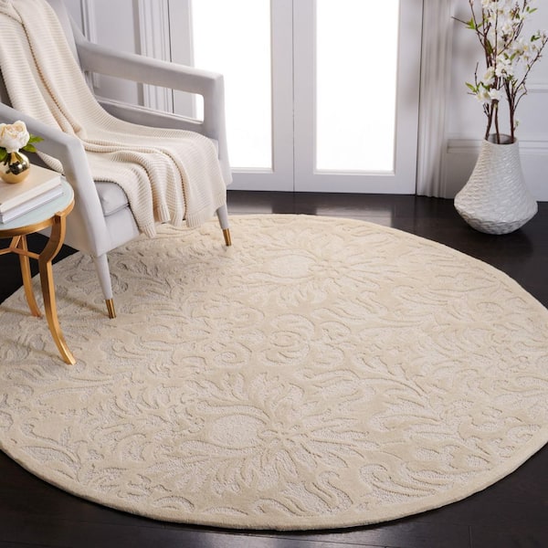 Total Performance 6 ft. x 6 ft. Ivory Floral Ornate Round Area Rug