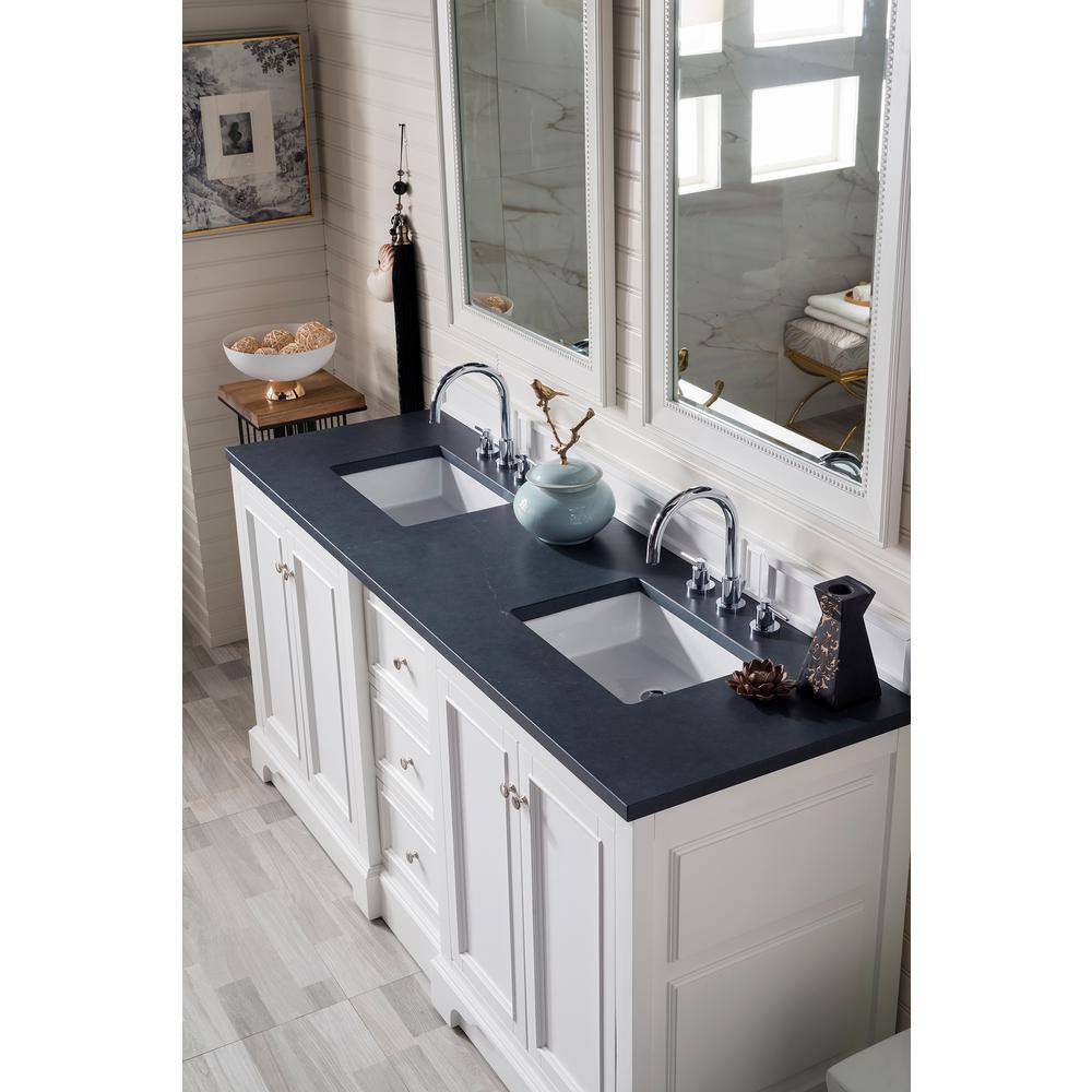 Bright White Double Freestanding Vanity with Charcoal Soapstone Top