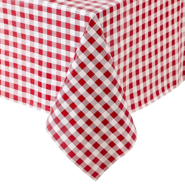 Threadmade Home Gingham Check 3-Yard Cut-to-fit Vinyl Tablecloth/Table Protector, Red - 54"W x 108"L