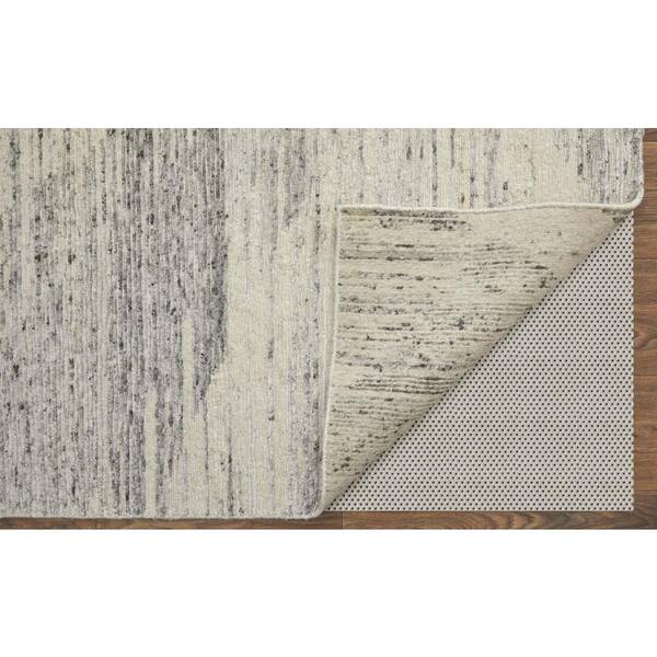 3 ft. x 5 ft. Ivory and Gray Abstract Hand Knotted Worn Faded Area Rug
