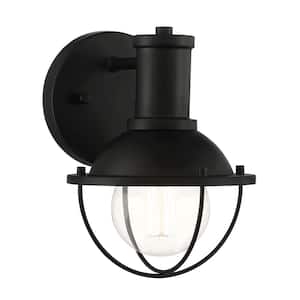 Dalton 5.25 in. 1-Light Matte Black Industrial Wall Sconce with Metal Cage