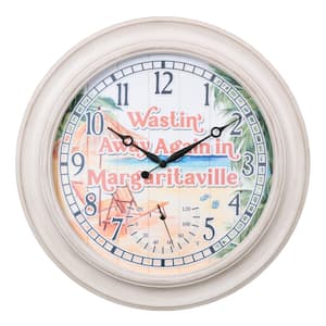 26.2 in. Indoor/Outdoor Whitewashed Margaritaville Analog Quartz Wall Clock with Temperature