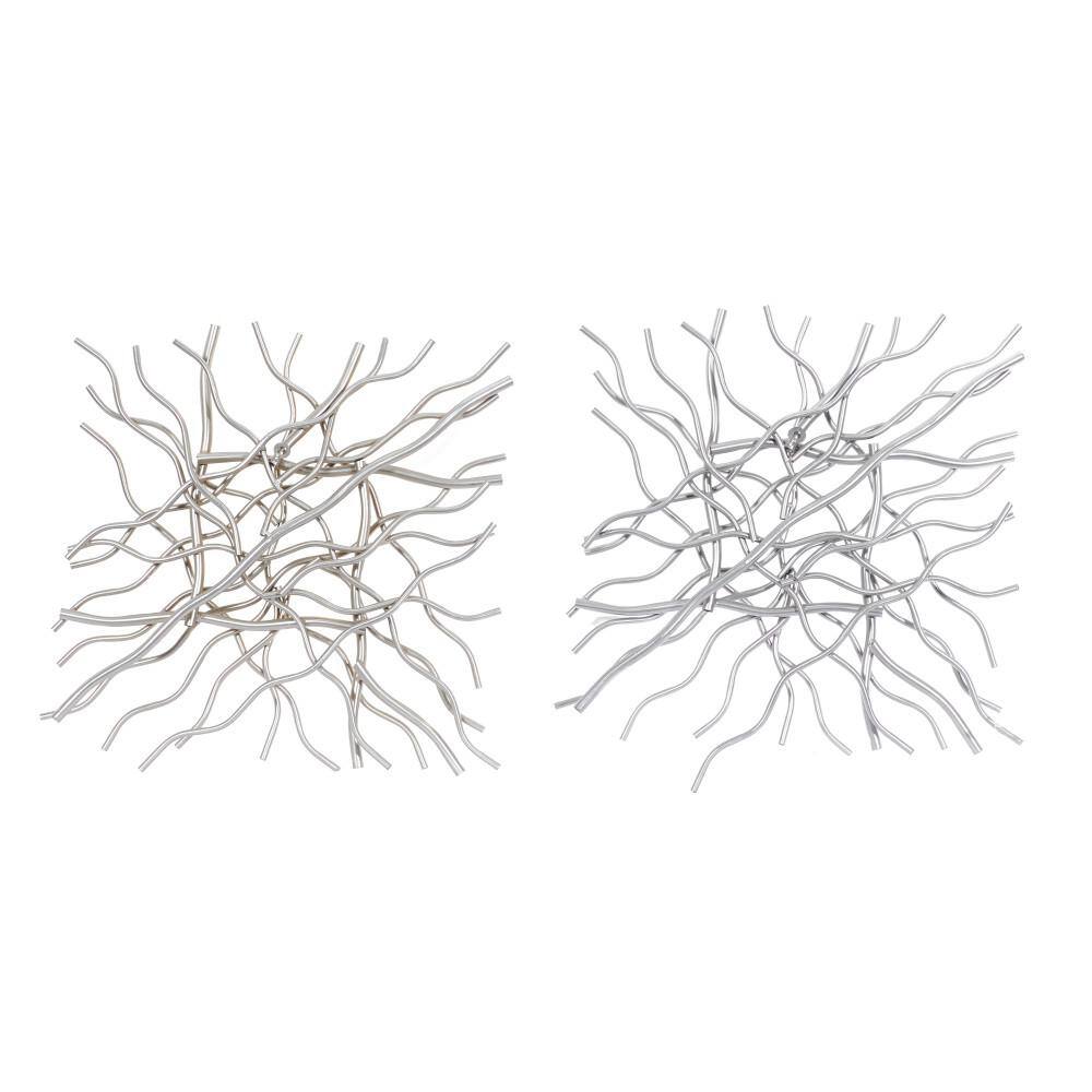 Gold and Silver Abstract Metal Wall Sculptures, Set of 2