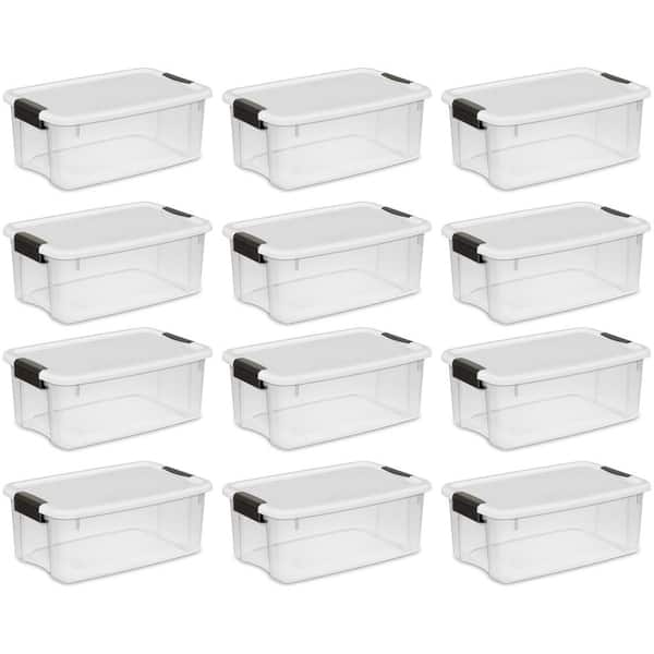 Sterilite - 18 Quart Ultra Latch Storage Box with White Lid & Clear Base,12 Pack