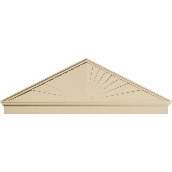 Ekena Millwork 74-in W x 25-3/8-in H x 2-3/4-in P (Pitch 6/12) Peaked Cap Sunburst Signature Urethane Combination Pediment, Primed Tan