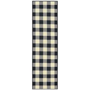 Sienna Black/Ivory 2 ft. x 8 ft. Buffalo Check Indoor/Outdoor Patio Runner Rug