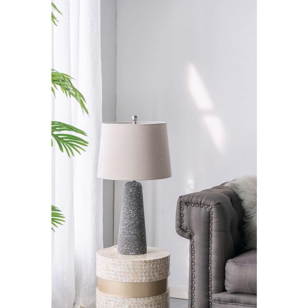 26 in. Black Stone Modern Integrated LED Table Lamp for Living Room, Bedroom, Office with Beige Metal Shade price history on PriceWatchPro