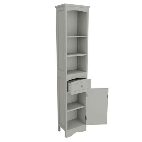 Lordear 13.4 in. W x 9.1 in. D x 66.9 in. H White Linen Cabinet Freestanding Tall Narrow Storage Cabinet with Adjustable Shelves