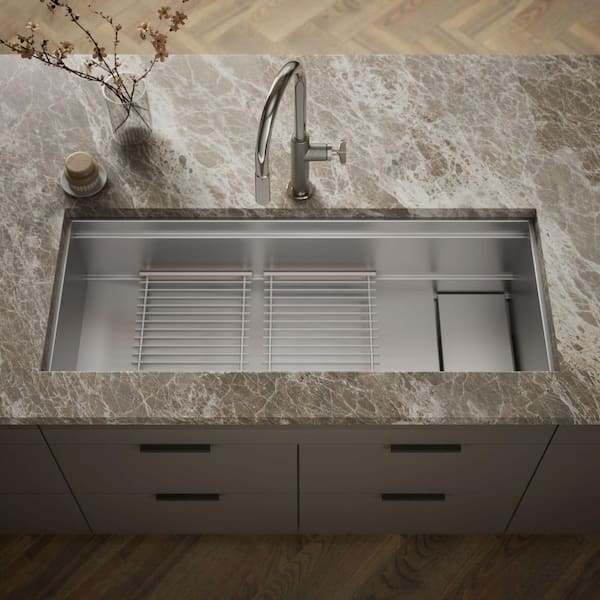 Synthos 45.75 in. Undermount Single Bowl Stainless Steel With Sink Racks And Drain Cover