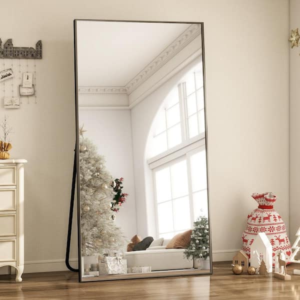 33.5 in. W x 75.6 in. H Rectangular Modern Black Aluminum Framed Full Length Mirror Wall Mirror