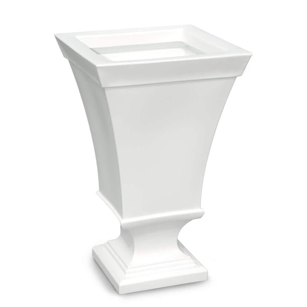 Vienna 25" White Polyethylene Tall Urn Planter with Water Reservoir