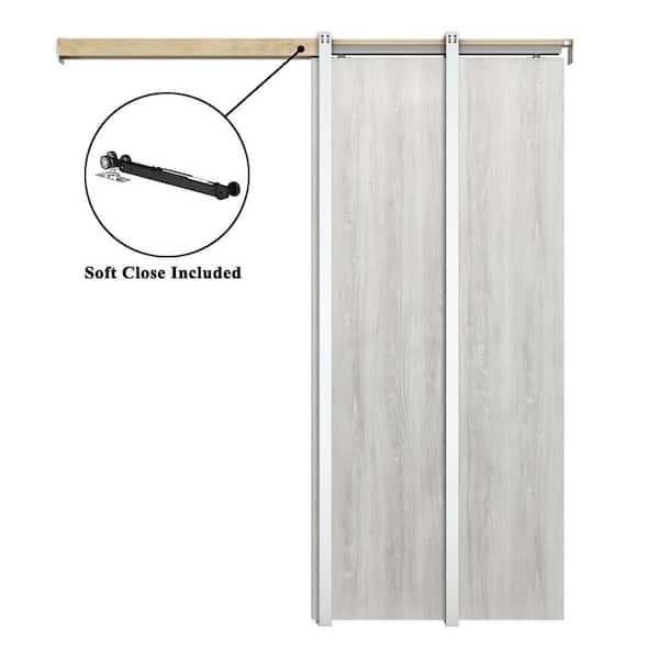 24 in. x 80 in. White Ash Flush Hollow Core Composite Interior Door Slab with Pocket Door Frame and Hardware Kit