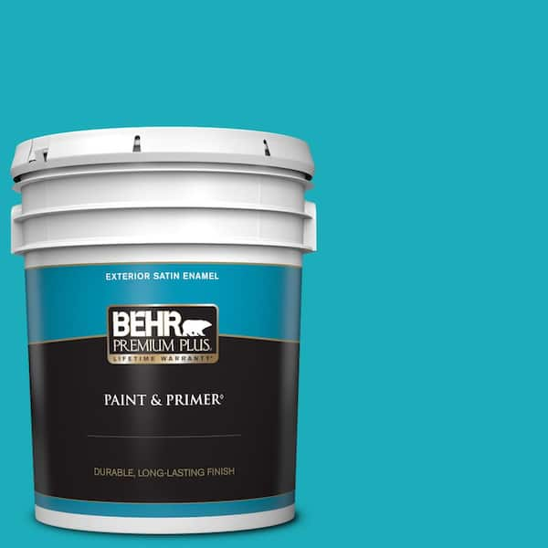 BEHR PREMIUM PLUS 5 gal. #P470-5 Placid Sea Satin Enamel Exterior Paint & Primer