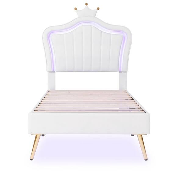 Full or Twin Size Upholstered Princess Bed With Crown Headboard