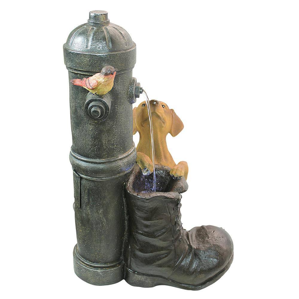 Fire Hydrant Pooch Garden Fountain with LED Light