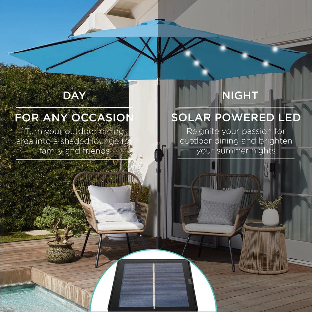 10ft Sky Blue Solar LED Lighted Patio Umbrella with Tilt Adjustment