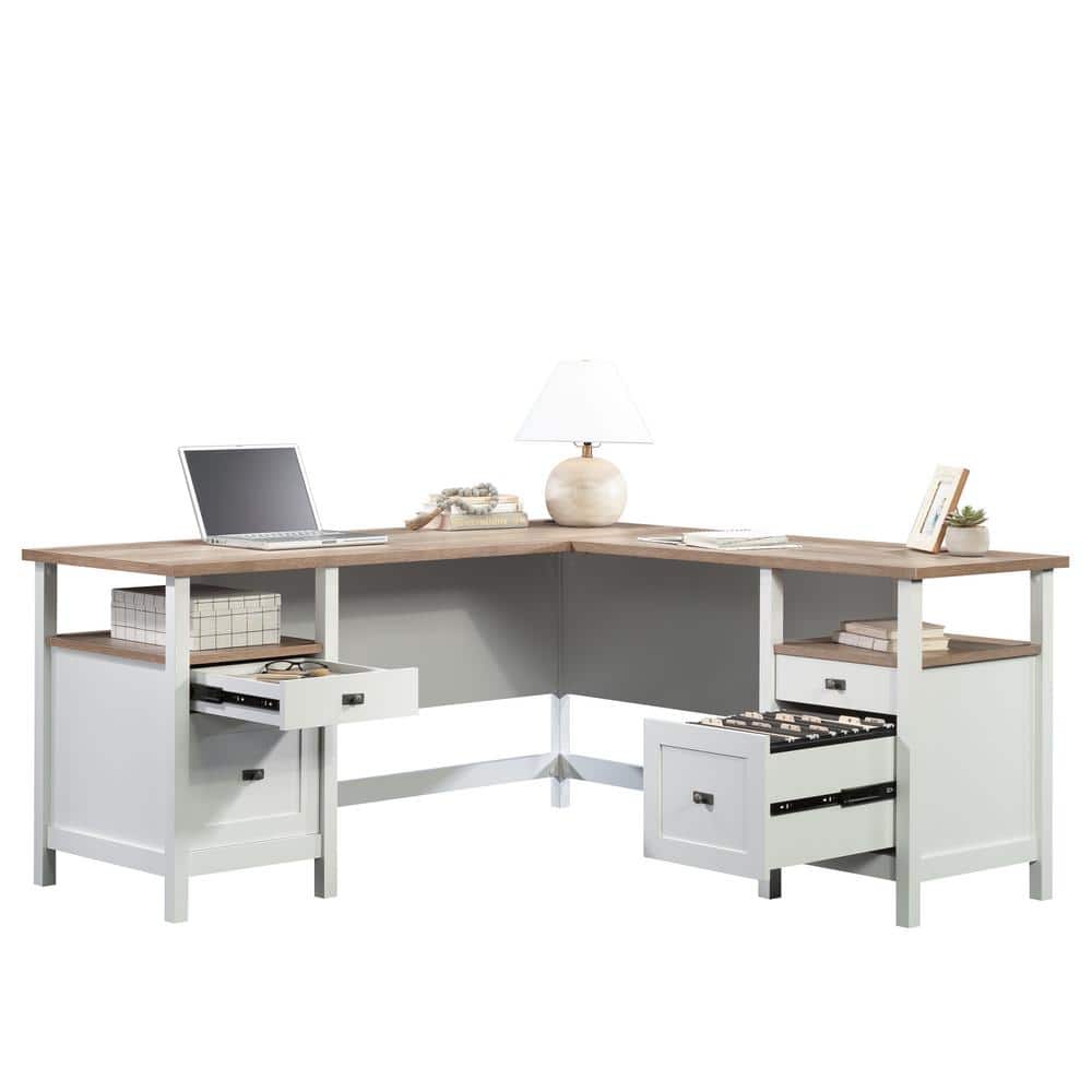 Cottage Road Coastal White Wood L-Shaped Desk with Black Hardware