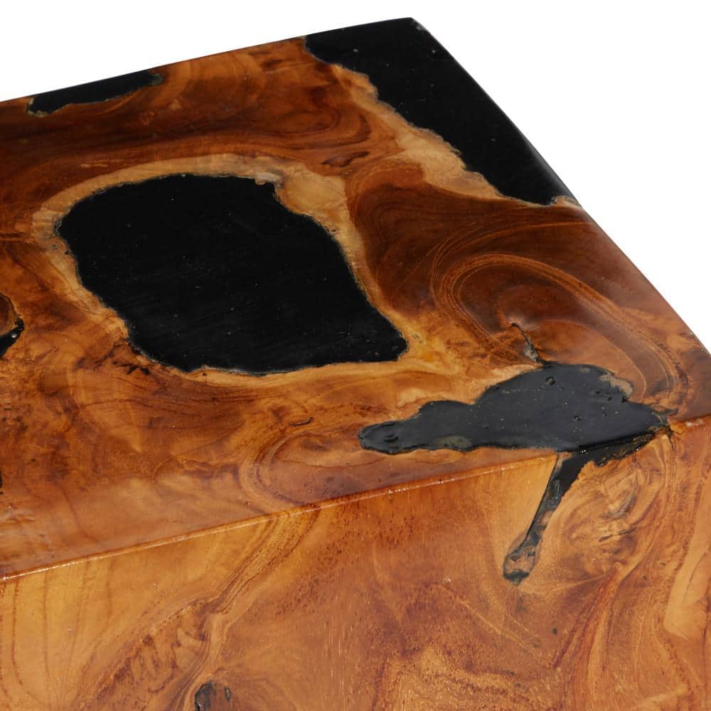 Black Teak Wood Accent Table with Resin Inlay