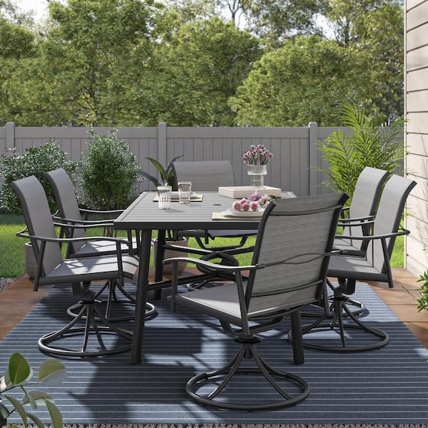 Unbranded Madison Black 7-Piece Heavy Duty Steel Outdoor Dining Set with Gray Textilene Sling Fabric