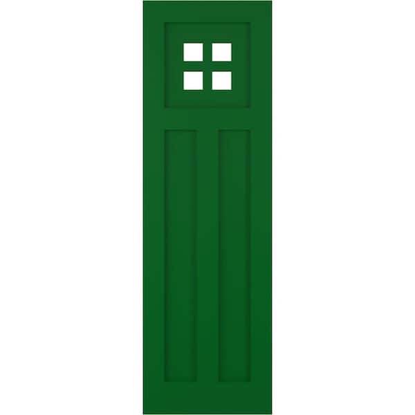 Ekena Millwork 12 in. x 32 in. True Fit Flat Panel PVC San Antonio Mission Style Fixed Mount Shutters Pair in Viridian Green