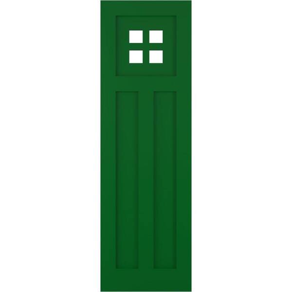 Ekena Millwork 15 in. x 32 in. PVC True Fit San Antonio Mission Style Fixed Mount Flat Panel Shutters Pair in Viridian Green