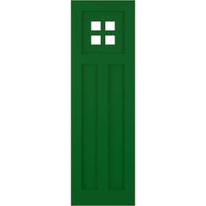 True Fit 15 in. x 74 in. Flat Panel PVC San Antonio Mission Style Fixed Mount Shutters, Viridian Green (Per Pair)
