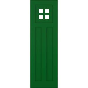 True Fit 18 in. x 25 in. PVC San Antonio Mission Style Fixed Mount Flat Panel Shutters Pair in Viridian Green