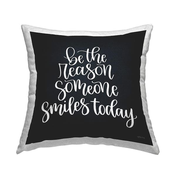 Stupell Industries Uplifting Smile Calligraphy Black Background Black Square Outdoor Throw Pillow
