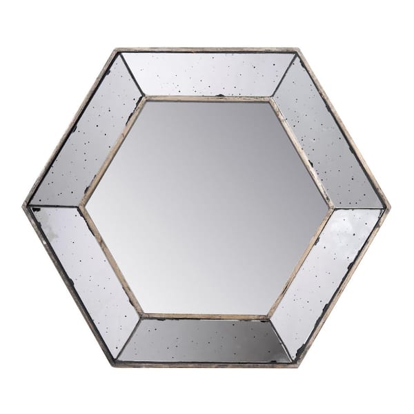 Unbranded Mid-Century Silver 21.4 in. W x 18.6 in. H Hexagon Wood Framed Mirror for Wall