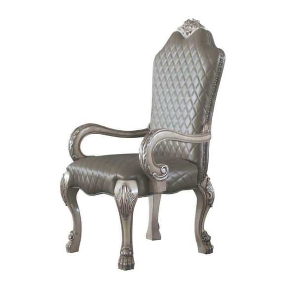 Benjara Gray Faux leather Arm chair with Queen Anne Legs
