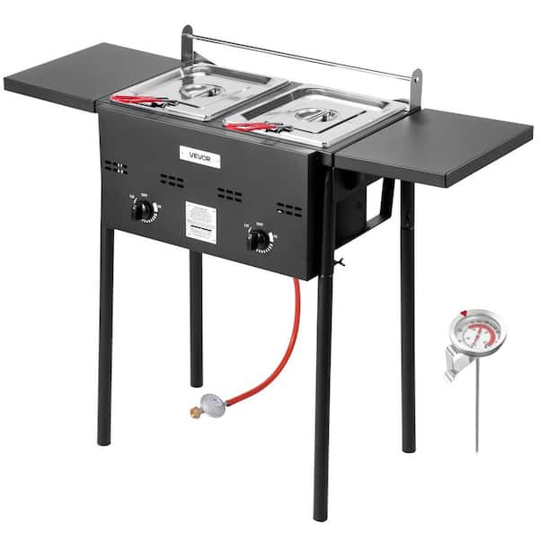 Outdoor Propane Deep Fryer, Dual-Tank 8QT. x 2, Stainless Steel Foldable Dual Basket, Floor Standing for Home/Restaurant