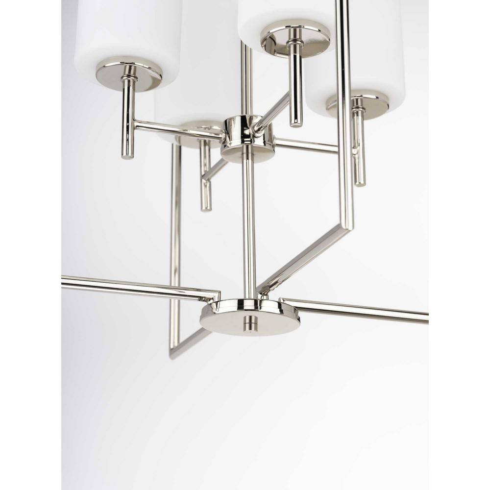 Elegant Replay 4-Light Foyer Pendant in Polished Nickel with Etched Glass