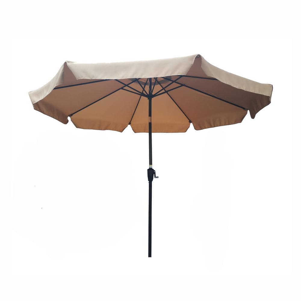 10 ft. Steel Outdoor Market Crank and Tilt Patio Umbrella in Brown with Fla