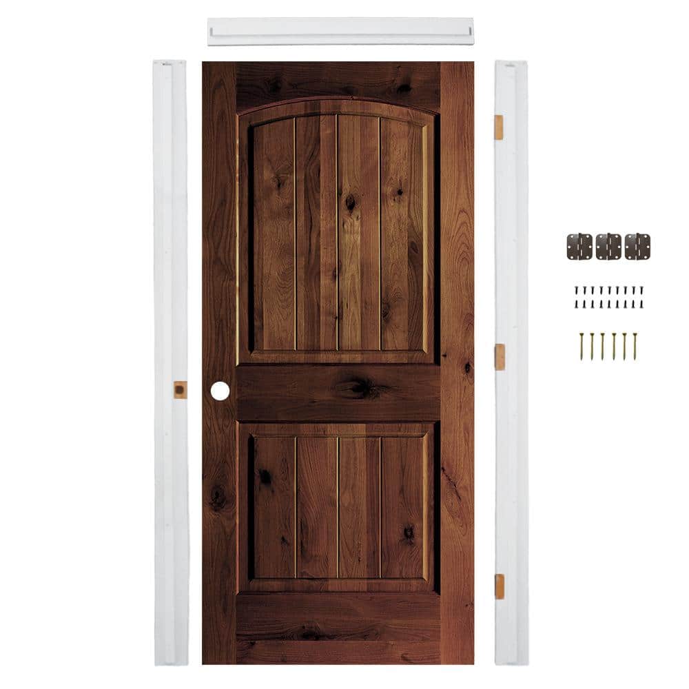 28in.x80in. Alder Right-Hand Red Mahogany Stain VGroove Single Assembly Required Interior Door Kit w/Quick Assemble Jamb price history on PriceWatchPro