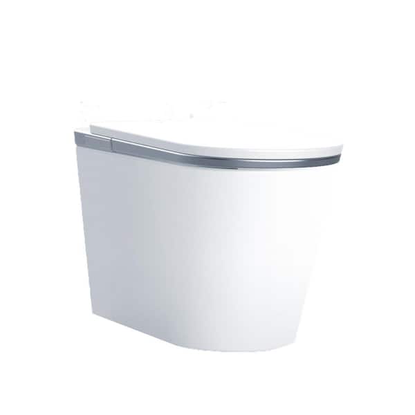Elongated Smart Toilet Bidet in Silver Seat with Auto Open, Auto Close, Auto Flush, Heated Seat and Remote
