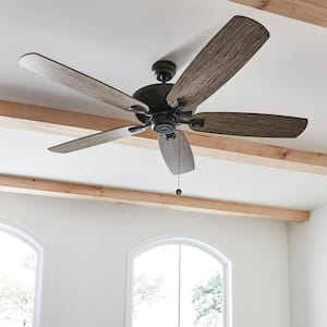 Colony Super Max 60 in. Transitional Aged Pewter Ceiling Fan with Light Grey Weathered Oak Blades and Pull Chain