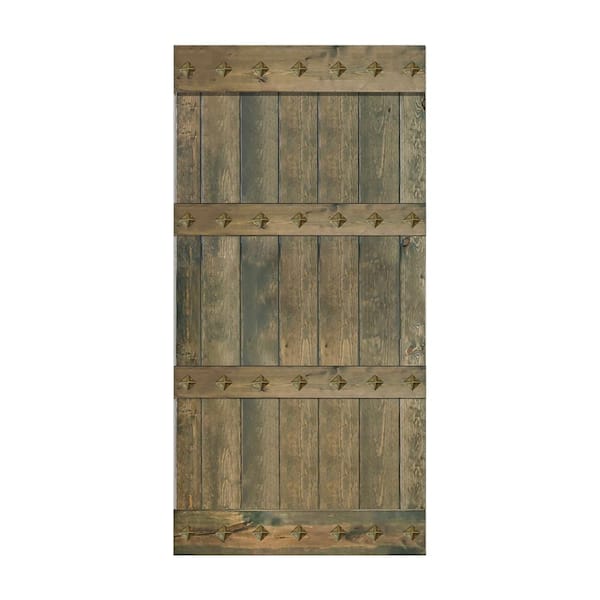 ISLIFE Mid-Century Style 42 in. x 84 in. Aged Barrel Finished DIY Knotty Pine Wood Sliding Barn Door Slab