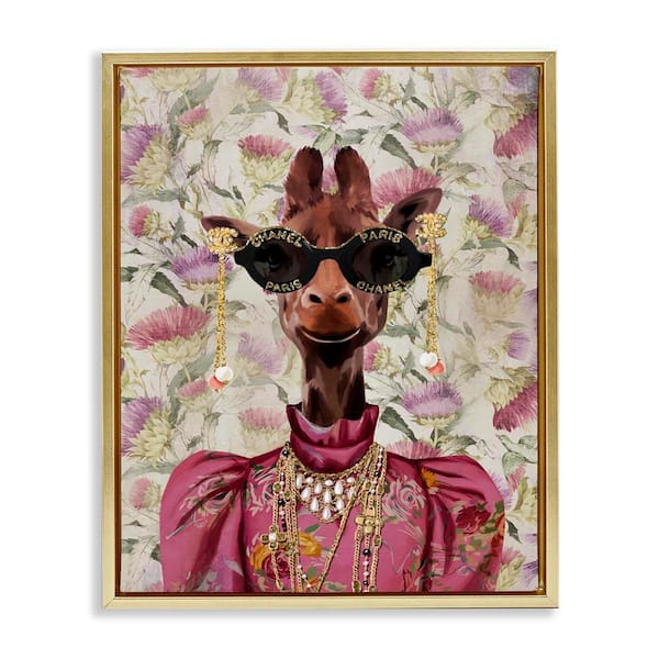 Stupell Industries Fancy Giraffe on Florals by Svetlana Aleynikova Gold Floater Frame Animal Graphic Art Print 31 in. x 25 in.