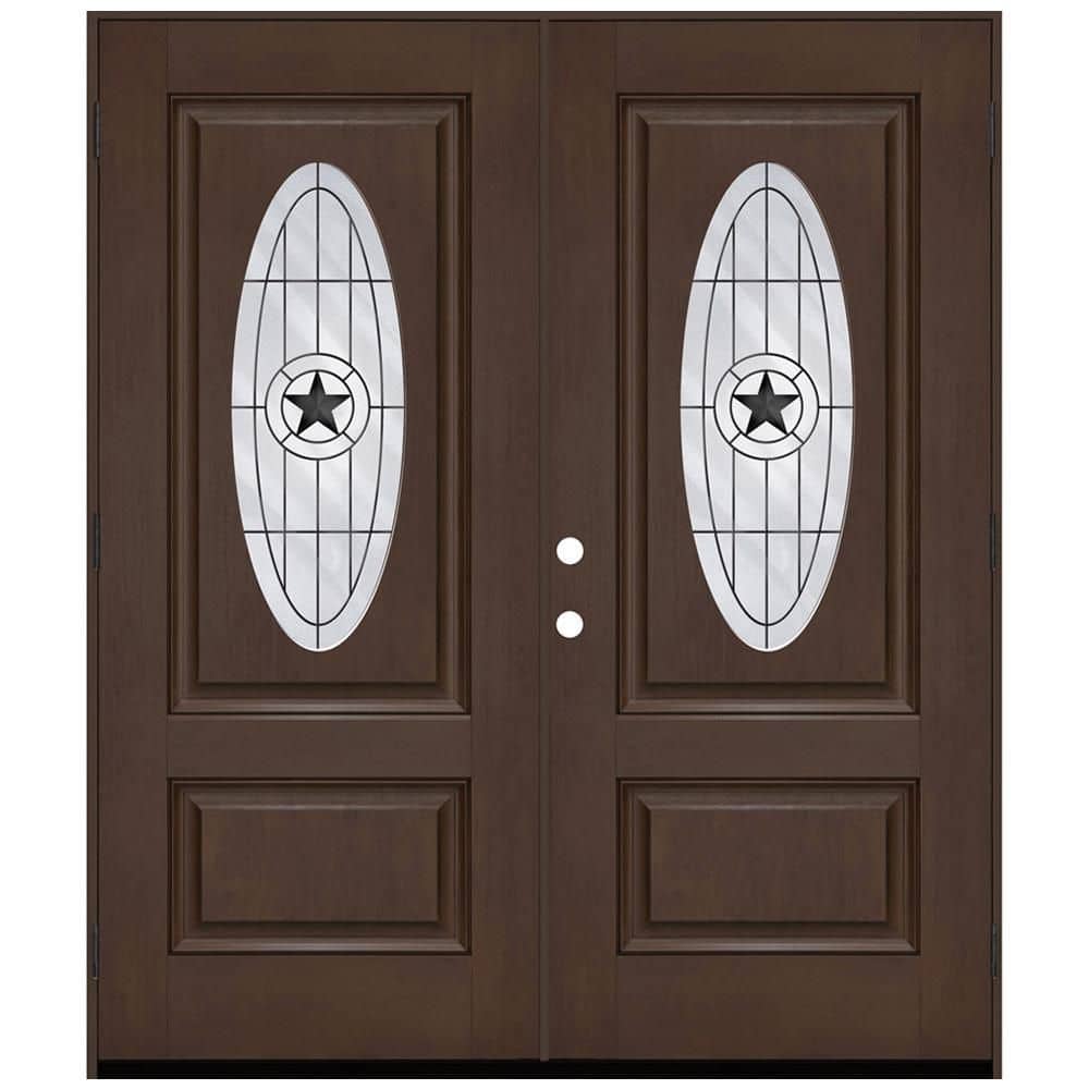 Regency 72 in. x 80 in. 3/4L Oval Alamo Glass LHOS Hickory Fiberglass Double Prehung Front Door with 6-9/16 Jamb price history on PriceWatchPro