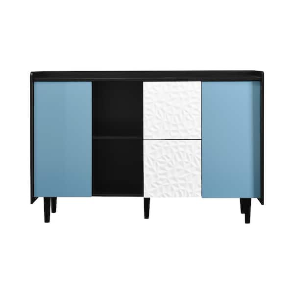 Tileon Sideboard Buffet Cabinet, Black Storage Cabinet with Blue Doors, Modern Coffee Bar Cabinet Accent Cabinet for Kitchen