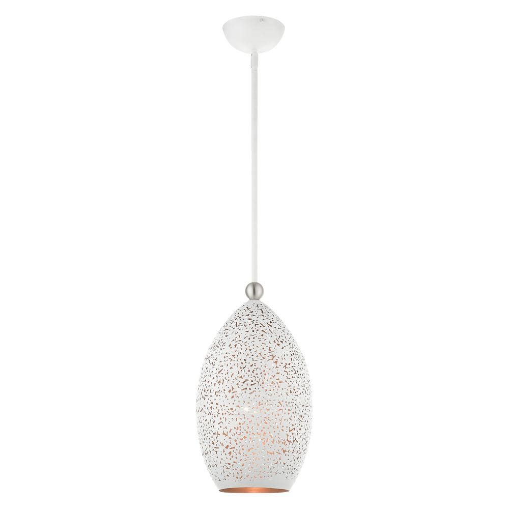 Contemporary Mini Globe Pendant Light in White and Gold with Brushed Nickel Accents