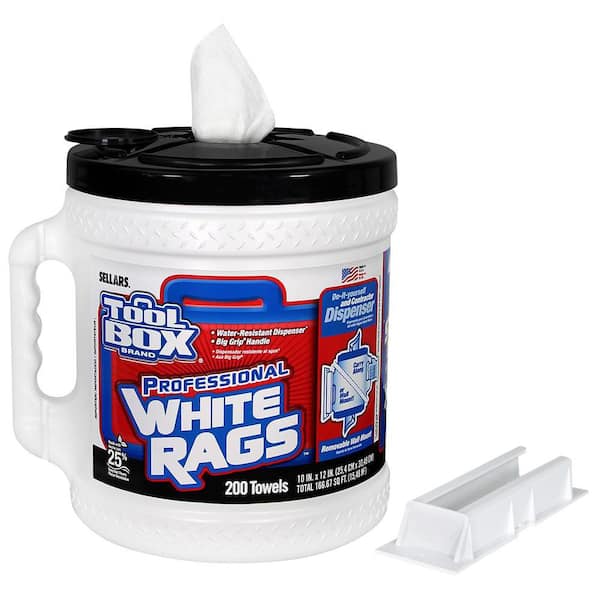 TOOLBOX 200-Count Professional White Rags Bucket