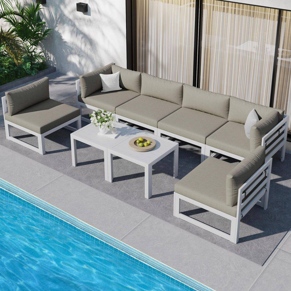 White 8-Piece Aluminum Outdoor Patio Conversation Sectional Deep Seating So