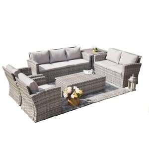 Puerta 6-Piece Steel Wicker Patio Conversation Set with Grey Cushions