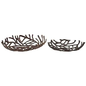 Black Aluminum Coral Decorative Tray (Set of 2)